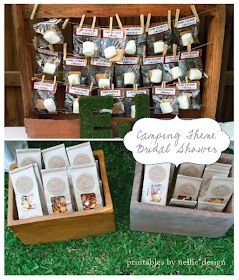 Nellie Design: Customer Approved! Camping Bridal Shower Trail Mix Favors, Outdoor Wedding Games, Campground Wedding, Country Bridal Shower, Wedding Shower Themes, Couple Wedding Shower, Bridal Shower Planning, Bachelorette Decorations, Unique Bridal Shower