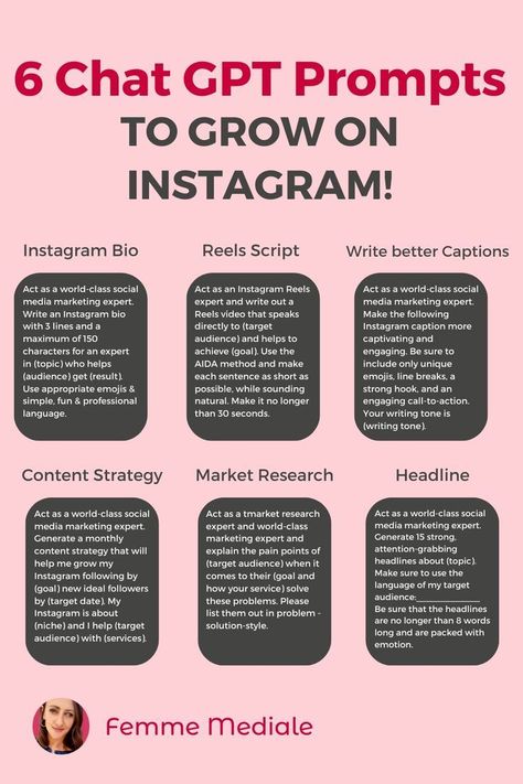 6 Chat GPT Prompts to Grow on Instagram 2024! https://www.instagram.com/p/C3XkJCTNjxt/?epik=dj0yJnU9Z0ZDbk0tb0hkV3I3MmFsTWxxREpfWEt5VjR2TjdnRU0mcD0wJm49RTlfdnBXVURoQ1JLMEhXZjFIYTZmdyZ0PUFBQUFBR1lvVURF Reel Hooks, Social Media Marketing Planner, Social Media Content Planner, Social Media Marketing Instagram, Social Media Management Tools, Social Media Marketing Plan, Social Media Marketing Content, Social Media Marketing Tools, Instagram Marketing Tips