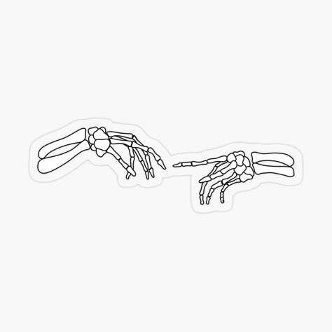 Get my art printed on awesome products. Support me at Redbubble #RBandME: https://www.redbubble.com/i/sticker/Creation-of-Adam-Skeleton-Hands-by-LoyolaCreations/98319625.O9UDB?asc=u Skeleton Hands Reaching For Each Other, Skeleton Creation Of Adam, Skeleton Hands Touching, Creation Of Adam Skeleton Hands, Bone Hand Tattoo, Skeleton Hands Drawing, Hand Outline, Hands Reaching Out, Hand Sticker