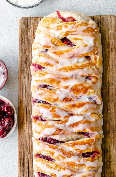 Danish Recipe Cream Cheese, Homemade Cherry Danish, Cherry Cream Cheese Danish With Crescent Rolls, Easy Cherry Cheese Danish, Cream Cheese Croissant Danish, Cranberry Cheese Danish, Cream Cheese Filling For Danish, Pastry Danish Recipes, Cherry Cheese Danish Crescent Rolls