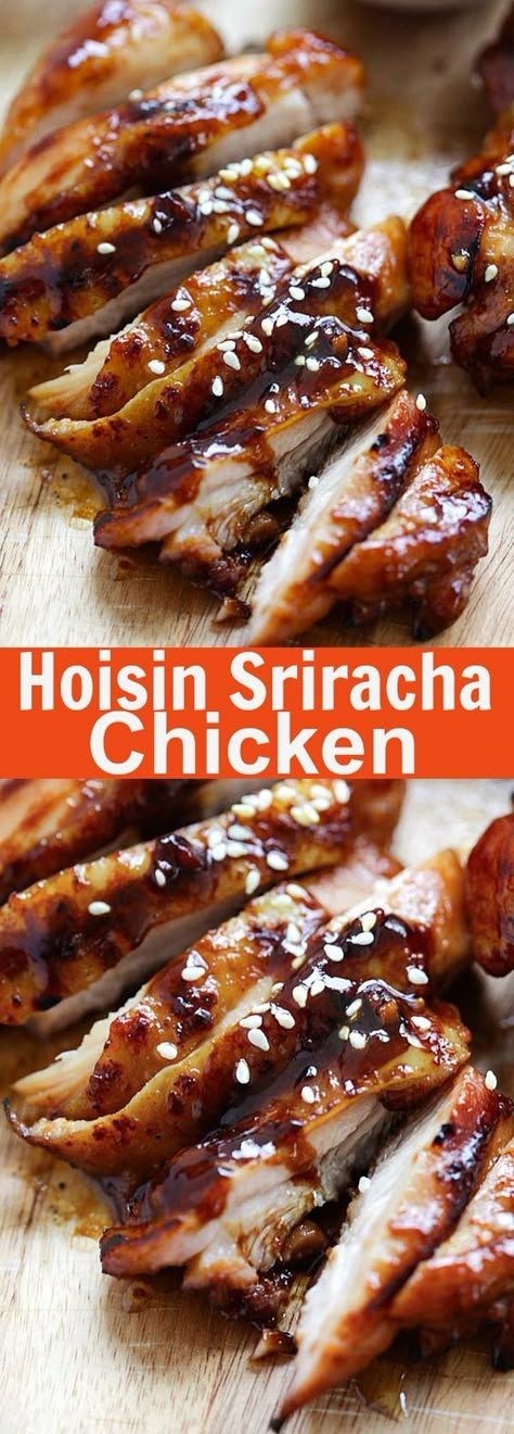 Hoisin Sriracha Chicken - Crazy delicious chicken dinner for the family! Marinated with hoisin, sriracha and honey. Takes 20 mins and so good | rasamalaysia.com Sriracha Recipes, Delicious Chicken Dinners, Sriracha Chicken, Diy Easy Recipes, Delicious Chicken, Hoisin Sauce, Poultry Recipes, Yum Yum Chicken, Dish Recipes