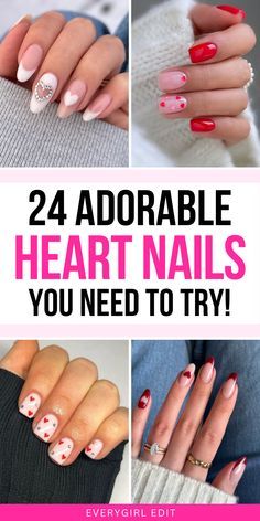 💖💅💖20+ Heart Nail Art Ideas You’ll Actually Want to Wear💖💅💖 Valentin’s Day Nails, Nails Ideas With Heart, Cute Heart Nail Designs, Heart Nail Designs Simple, Heart Design Nail Art, Heart Nails French Tip, French Tip Heart Nails, Conversation Heart Nails, Nails With Heart Designs