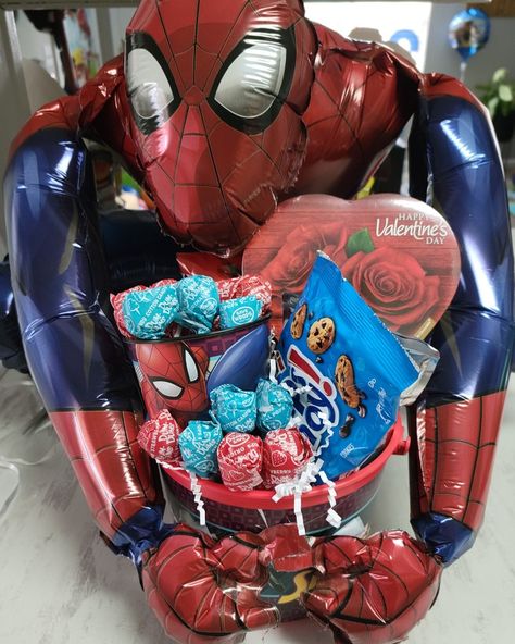 Spider Man Valentines Basket, Spiderman Valentines Basket, Spiderman Valentines Gifts, Spiderman Valentine Ideas, Toddler Boy Valentines Basket, Spiderman Gift Basket, Spider Man Valentines, Spiderman Valentines, Kids Valentine Baskets