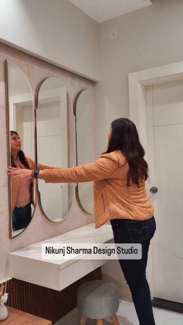 How To Hide Mirror In Bedroom, Hidden Mirror In Bedroom, Washroom Mirror Design, Washbasin Mirror Design, Hidden Mirror Dressing Table, Mirror In The Bedroom, Dressing Mirror Designs, Hidden Mirror, Mirror Panel