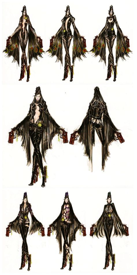 Witch Fashion Illustration, Bayonetta Character Design, Bayonetta Inspired Outfit, Umbra Witch Oc, Bayonetta Fashion, Witch Oc Art, Bayonetta Outfits, Bayonetta Concept Art, Bayonetta Oc