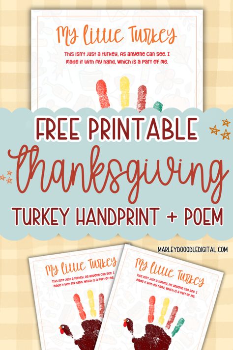 Let your kids’ creativity soar with this free handprint turkey craft! Download the printable poem and let them create their own handprint turkey using paint – a fun activity for Thanksgiving. Thanksgiving Party For Preschoolers, Turkey Handprint Poem Printable Free, Thanksgiving Kids Crafts For Toddlers, Free Thanksgiving Printables For Kids, Preschool Thanksgiving Party, Thanksgiving Poems For Kids, Toddler Thanksgiving Crafts, Turkey Handprint Art, Turkey Handprint Poem