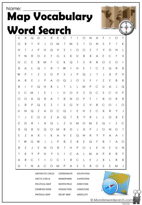 awesome Map Vocabulary Word Search Geography Word Search, History Word Search, Free Printable Word Searches, Esl Teaching Resources, Word Search Printables, Kids Worksheets, Geography Map, Physical Map, Geography Lessons