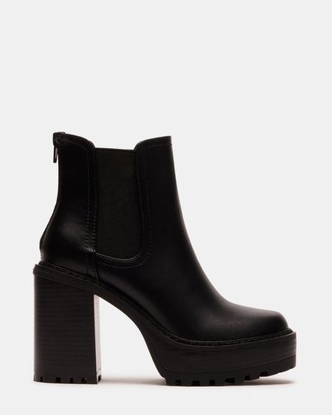 KAT Black Chelsea Boots | Women's Soft Leather Chelsea Boots – Steve Madden Black Chelsea Boots Women, Flowy Dresses, Steve Madden Store, Chelsea Boots Women, Black Chelsea Boots, Leather Chelsea Boots, 4 Inch Heels, Fall Fashion Outfits, Flowy Dress