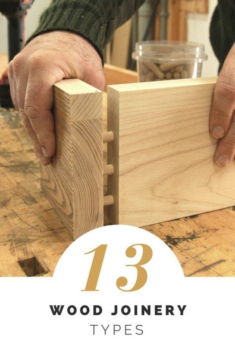 13 Wood Joinery Types Guide Wood Crafting Tools, Wood Joints, Woodworking Joints, Pallet Crafts, Learn Woodworking, Diy Holz, Wood Joinery, Popular Woodworking, Plywood Furniture