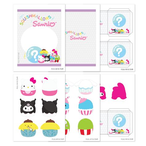 Diy Sanrio Blind Bags, Paper Doll Blind Bag Template, Sanrio Blind Box Template, Paper Blind Bags Printable, Sanrio Squishy Template, Printable Squishy Template, Squishmallows Template, Blind Bags Template, Blind Bag Ideas Template