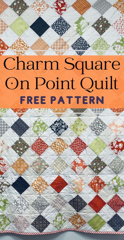 Finished Charm Square On Point Quilt Pattern and Tutorial by Sew Nikki Charm Pack Quilt Patterns On Point, Vanessa Goertzen Quilt Patterns, Quilt Pattern 5 Inch Squares, Quilt With Charm Pack, Plus Sign Quilt Pattern Free, Falling Charms Quilt Pattern Free, Cluck Cluck Sew Tutorials Free Pattern, 5 In Square Quilt Pattern, Quilt Patterns Using 3 Inch Squares