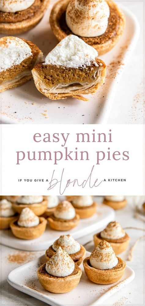 Muffin Tin Recipes Dessert, Mini Muffin Tin Recipes, Mini Pumpkin Pies Recipe, Mini Pumpkin Pie, Pumpkin Tarts, Individual Pies, Mini Pumpkin Pies, Pie Bites, Mini Apple Pies