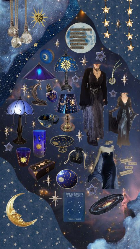 "Meet me in the pale moonlight" 🌙 #whimsigoth #whimsigothic #whimsigothaesthetic #indigo #indigoaesthetic #moon #stars #whimsical #witchy #withchyaesthetic #celestial #celestialaesthetic #visionboard Apocalypse Fashion, Whimsical Room, Celestial Aesthetic, Witchy Outfits, Collage Outfits, Witch Room, In The Pale Moonlight, Witchy Decor, Season Of The Witch