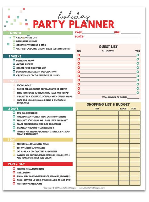 Holiday Party Planner | Free Printable | Free Checklist to Prepare for Parties | Prepare for Thanksgiving, Christmas and New Year's Party with this step-by step guide. Birthday Party Preparation Checklist, Party Planner Costume, New Years Checklist, Birthday Preparation Checklist, Party Preparation Checklist, Holiday Party Checklist, Christmas Party Checklist, Free Printable Party Planner, Party Planner Checklist