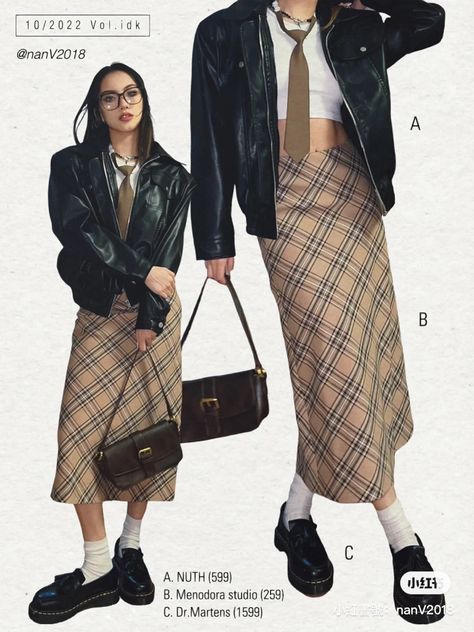 Retro Skirt Outfits 90s, Outfit Ideas 90s Style Vintage, 90s Fashion Skirt Outfit, Retro Korean Fashion, Ootd 90s Hijab, Checkered Midi Skirt Outfit, Dark 70s Style, Long Vintage Skirt Outfits, 90s Outfit Skirt