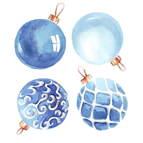 Christmas Balls Aesthetic, Christmas Ball Watercolor, Christmas Balls Illustration, Watercolor Christmas Balls, Blue Aesthetic Christmas, Christmas Ball Painting, Watercolor Baubles, Christmas Ball Illustration, Blue Christmas Aesthetic