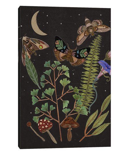 KuptsovaArt Melissa Wang Dark Forest I Wrapped Canvas | Best Price and Reviews | Zulily Dark Forest Decor, Whimsical Forest Art, Forest Aesthetic Art, Mushroom Forest Painting, Dark Forest Illustration, Dark Botanical Aesthetic, Magical Forest Illustration, Dark Forest Painting, Purple Radish