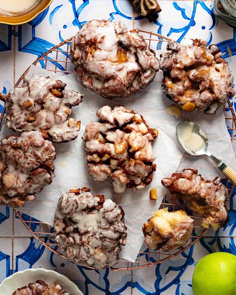 Sourdough Discard Apple Fritters Baked Sourdough Apple Fritters, Apple Fritter Discard Loaf, Sourdough Apple Desserts, Sourdough Discard Apple Muffins, Sourdough Discard Apple Fritters, Sourdough Discard Treats, Sourdough Discard Brioche, Sourdough Discard Sweets, Discard Muffin Recipes