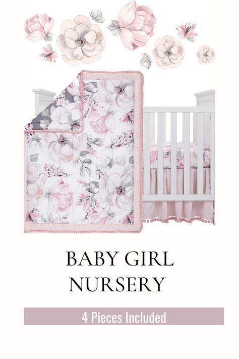 Lambs & Ivy Signature Botanical Baby Watercolor Floral 4-Piece Crib Bedding Set #babygirl #nursery #girlnursery Lambs And Ivy Nursery Girl, Baby Watercolor, Lambs & Ivy, Baby Girl Nursery, Botanical Wallpaper, Crib Bedding Sets, Nursery Ideas, Crib Bedding