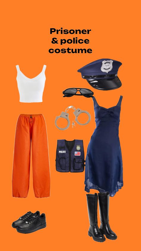 Prisoner and police duo costume, best friend Halloween costume inspiration Halloween Prisoner Costume, Best Friend Halloween, Halloween Costume Inspiration, Prisoner Costume, Police Costume, Special Police, Duo Costumes, Duo Halloween Costumes, Halloween Costumes Friends