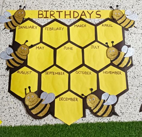 Birthday Charts For Kindergarten, Birthday Chart For Preschool, Honeybee Birthday, Bee Classroom Decor, Birthday Chart Classroom, Preschool Classroom Themes, Birthday Board Classroom, Birthday Chart, Bee Themed Classroom