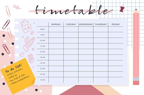 Hand drawn back to school timetable | Free Vector #Freepik #freevector #school #hand #template #education School Timetable Template Aesthetic, Schedule Design School, School Timetable Design Aesthetic, Study Timetable Template, School Timetable Template, Timetable Design, Hand Template, Class Schedule Template, Class Timetable