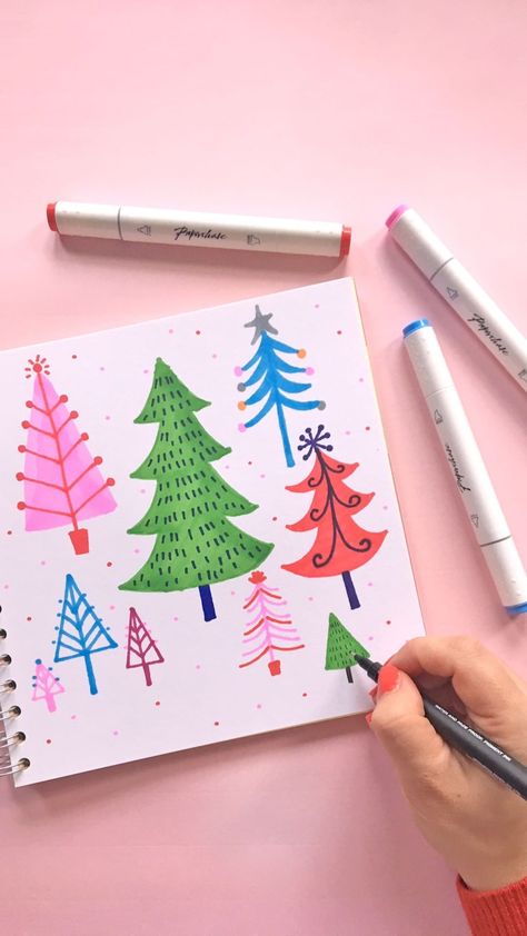 FromPaperchase on Instagram: “How many different ways can you draw a Christmas tree? The possibilities are endless using our dual ended markers ✍️🎄” Different Ways To Draw Christmas Trees, Alcohol Marker Christmas Cards, Christmas Marker Art, Draw A Christmas Tree, Marker Ideas, Xmas Art, Parker Pen, Sharpie Art, Marker Drawing