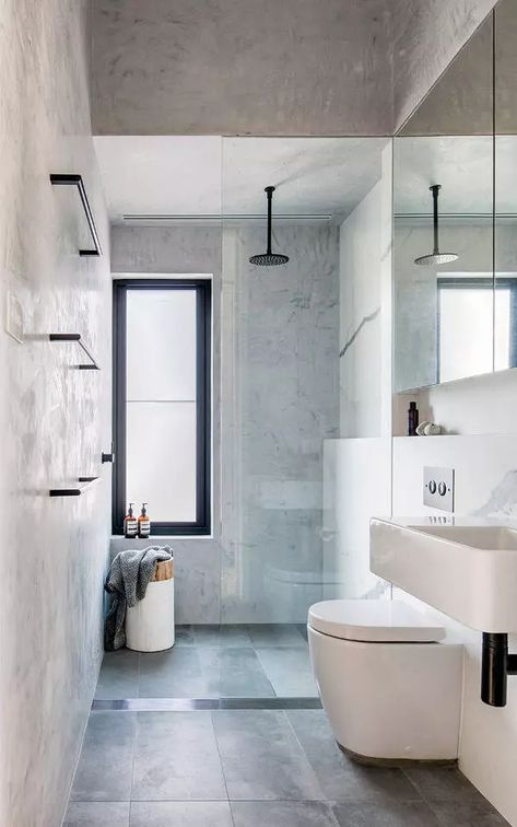 21 Amazing Narrow Bathroom Ideas | Decor Home Ideas Galley Bathroom, Shower Windows Ideas, Narrow Bathroom Designs, Drømme Bad, Makeover Kamar Mandi, Window In Shower, Narrow Bathroom, Bathroom Windows, Trendy Bathroom