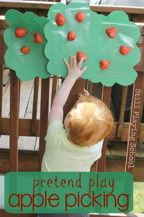 Toddler Sensory Play | Apple Picking Apple Lessons, Apple Preschool, Toddler Class, Apple Activities, Apple Craft, Toddler Classroom, Toddler Sensory, Gross Motor Activities, Fall Preschool