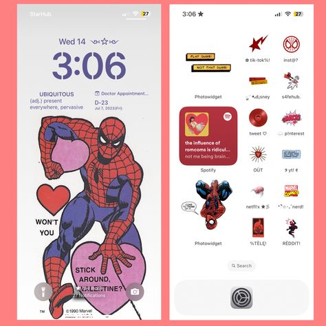 Iphone Spiderman Theme, Marvel Iphone Layout, Spider Man Phone Layout, Spiderman Ios Layout, Marvel Ios 16, Spiderman Iphone Layout, Spiderman Phone Layout, Spiderman Themed Phone, Spiderman Phone Theme