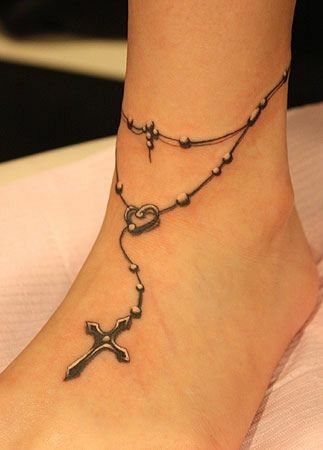 Rosary Ankle Tattoos, Anklet Tattoos For Women, Wrist Bracelet Tattoo, Rosary Tattoo, Chain Tattoo, Ankle Bracelet Tattoo, Ankle Tattoos For Women, Female Tattoos, Anklet Tattoos