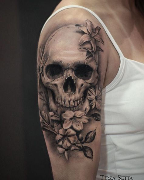 Skull On Shoulder Tattoo, Shoulder Skull Tattoos For Women, Skull Forearm Tattoos For Women, Feminine Skull Tattoos For Women Arm, Skull Shoulder Tattoo For Women, Skull Sleeve Tattoos For Women, Skull Chest Tattoo Female, Feminine Skull Tattoos For Women, Skull Half Sleeve Tattoo