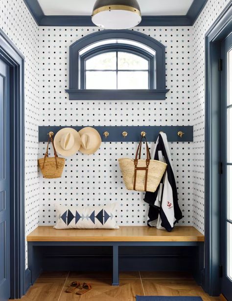 Blue Mudroom, Laundry Room/mudroom, Lake Geneva Wisconsin, Mudroom Decor, Mudroom Design, Chic Interior Design, Seaside Cottage, Holiday House, Lake Geneva