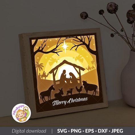 Papercut Light Boxes Templates Free, Christmas Kidscrafts, Shadow Box Template, Nativity Of Jesus, Jesus Birth, Led Fairy String Lights, Christmas Shadow Boxes, Shadow Box Svg, Box Tutorial