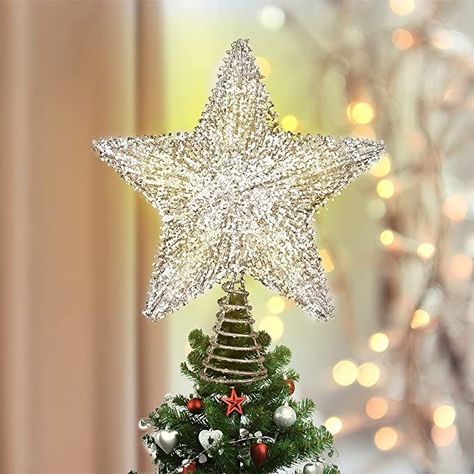 Woven iron wire structure and glittering star shape with shiny sequins, which makes Luxspire christmas tree topper look more attractive in home. A perfect Christmas gift that will brighten up the festive theme. Lighted Star Tree Topper, Christmas Star Tree Topper, Christmas Tree Toppers Lighted, Lighted Tree Topper, Christmas Tree Star Topper, Gold Christmas Tree Decorations, Tree Star, Christmas Tree Tops, Star Tree