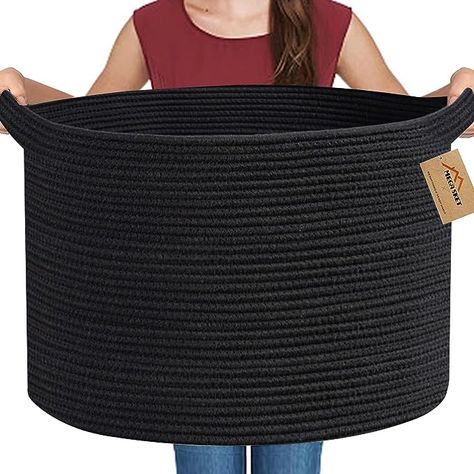 Amazon.com: MEGASKET Large Black Blanket Basket, 22" X 22" X 14" Woven Rope Baskets for Storage, Kids Dog Toy Storage Baskets Organizer Bins, Blanket Storage for Living Room, Black Wicker Baskets for Organizing : Baby Modern Dog Toys, Rope Making, Storage For Living Room, Baskets For Storage, Large Woven Basket, Black Wicker, Dog Toy Basket, Dog Toy Storage, Organizer Bins