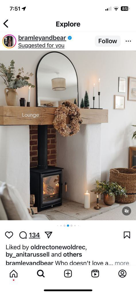 Striped Living Room, Neutral Christmas Decor Ideas, Wood Burner Fireplace, Wood Burning Stoves Living Room, Log Burner Living Room, New House Living Room, Cosy Interior, Curtains And Blinds, Neutral Christmas Decor