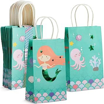 BLUE PANDA 24 Pack Mermaid Gift Bags with Handles for Party Favors, Goodies, Treats (5.3 x 3.2 x 9 In) Mermaid Gift Bags, Mermaid Party Favors Bags, Kids Birthday Decorations, Mermaid Favor, Candy Toys, Mermaid Birthday Decorations, Mermaid Party Favors, Girls Party Decorations, Birthday Decorations Kids