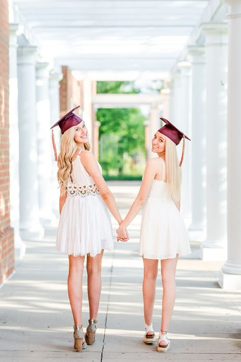 College Graduation Pictures With Best Friend, Graduation Pics With Best Friend, Best Friend Graduation Poses, Graduation Pictures Poses Friends, Best Friend Senior Photoshoot, Cap And Gown Senior Pictures Best Friends, Graduation Poses With Best Friend, Cap And Gown Pics With Friends, Best Friend Graduation Photoshoot