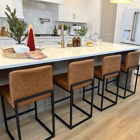 Modern Bar Stools Kitchen, Island Bar Stools, Counter Stools With Backs, Brown Bar Stools, Leather Kitchen, Bar Stools Kitchen Island, Kitchen Island Bar, Kitchen Counter Stools, Stools For Kitchen Island