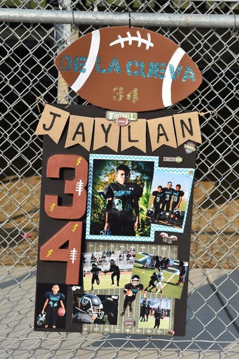 Poster Kids Football Poster, Homecoming Sports Posters, Football Player Homecoming Poster Ideas, Soccer Senior Night Posters Boys, Senior Boards For Sports Football, Diy Football Poster Ideas, Senior Day Football Ideas, Senior Night Posters Football Boyfriend, Senior Posters Football