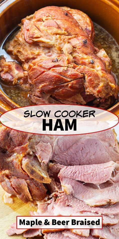 Slow Cooker Ham is a delicious and easy ham recipe that is perfect for Easter, Christmas or weekday dinners! Tavern Ham Recipe, Beer Ham, Braised Recipes, Best Ham Recipe, Easy Ham Recipes, Slow Cooker Ham Recipes, Smoked Ham Recipe, Braising Recipes, Ham Recipes Baked