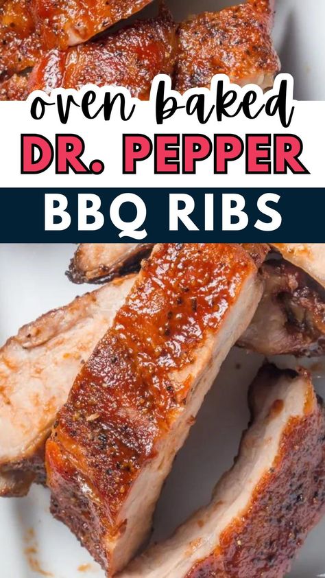 These oven-baked BBQ Dr. Pepper ribs will blow you away with how easy they are and the touch of sweet, Dr. Pepper bbq sauce that is addictive right from the oven. The best way to cook ribs if you're looking for an easy oven-baked pork rib recipe for your game day food, tailgating recipes or Superbowl recipes! Dr Pepper Ribs Oven, Best Way To Cook Ribs, Pork Ribs In Oven, Dr Pepper Bbq Ribs, Bbq Ribs In Oven, Pork Rib Recipe, Dr Pepper Ribs, Pork Ribs In The Oven, Back Ribs In Oven