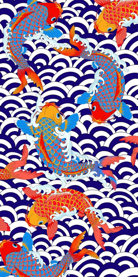 Chinese Art Illustration, Chinese Fish Art, Asian Art Wallpaper, Fish Wallpaper Aesthetic, Japanese Illustration Art, Fish Art Illustration, Koi Fish Japanese Art, Japanese Fish Art, Koi Fish Aesthetic