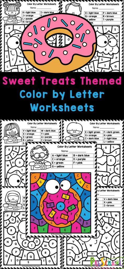 Get your little ones excited about learning their ABC letters and colors with these FREE printable Sweet Treats Color By Letter Worksheets! Perfect for preschool, pre-k, and kindergarten students, these engaging pages feature yummy food treats that they will love. Print these fun color by letters pages today and watch as they have a sweet time learning. Simply print the alphabet color by letter pages and you're ready to play and learn! Letter Color Sheets Free Printables, Color By Letters Free Printable, Color By Letter Kindergarten, Color Letters Alphabet Free Printable, Color By Letter Free Printables, Color By Number Printable Free Preschool, Alphabet Coloring Pages Free Printable, Alphabet Worksheets Preschool Free, Color By Alphabet