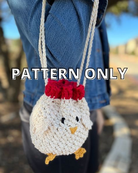 Chick Crochet, Crochet Chicken, Crochet Bag Pattern Free, Crochet Purse Patterns, Fun Crochet Projects, Diy Crochet Projects, Crochet Bag Pattern, Crochet Purses, Crochet Accessories