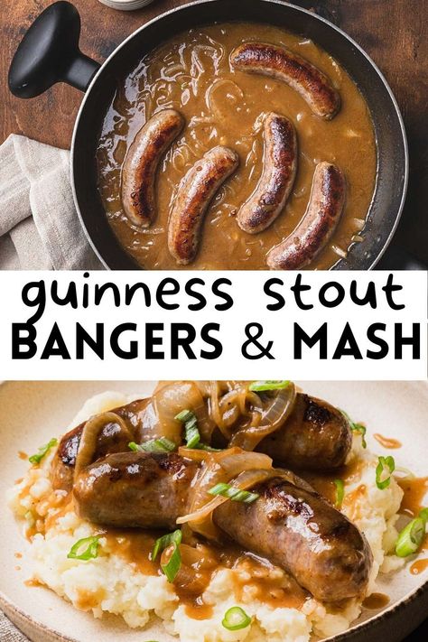 bangers and mash Irish Bangers And Mash Recipe, Bangers And Mash Recipe Irish, Bangers Recipe, Irish Bangers, Irish Dinner Recipes, Bangers And Mash Recipe, Sausage And Mash, Bratwurst Recipes, Sausage Recipes For Dinner