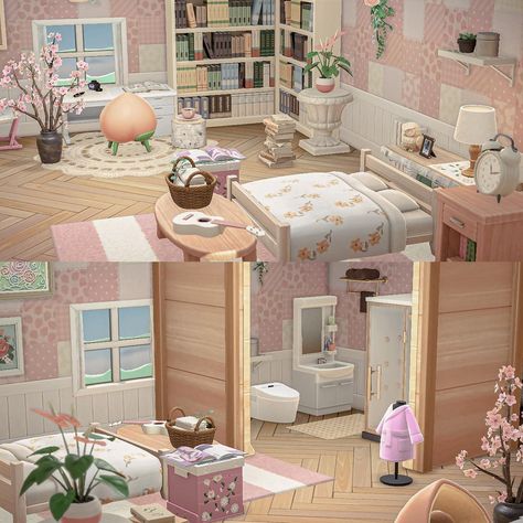 Animal Crossing House Room Ideas, Acnh One Room House, House Inspo Animal Crossing, Animal Crossing One Room House, Animal Crossing Cute House Ideas, Acnh Pink Bedroom Design, House Decor Animal Crossing, Room Decor Animal Crossing, Anch House Idea