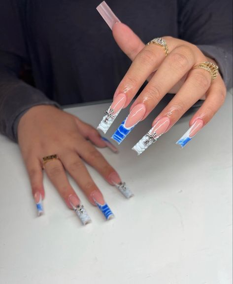 Light Blue Acrylic Nail Designs, Acrylic Nail Designs Coffin, Pink Ombre Nails, Winter Nails Acrylic, Blue Acrylic Nails, Fancy Nails Designs, Dope Nail Designs, Exotic Nails, Acrylic Nails Coffin Short