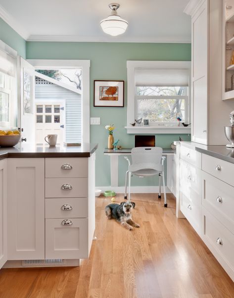 loving this color - Kensington green Benjamin moore Bungalow Homes, Kitchen Paint Colors, Kitchen Decorating, Kitchen Plans, Kitchen Paint, Green Kitchen, Traditional Kitchen, White Cabinets, Kitchen Colors